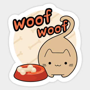 Woof Woof Cat Barking Bone in the Bowl Contradiction Cartoon Sticker